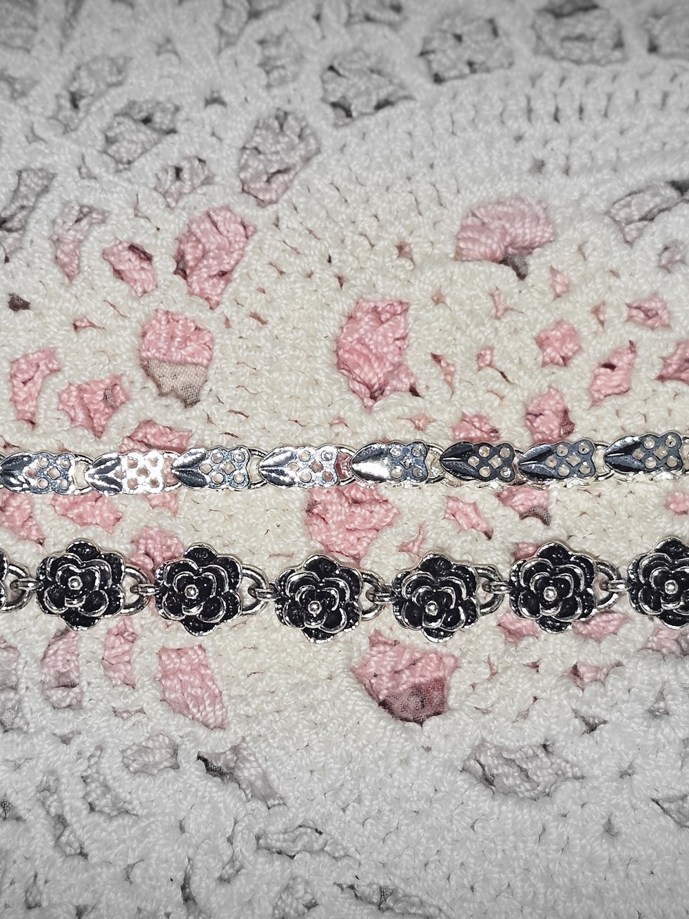 Silver Floral Link Bracelet Set Of 2(209)